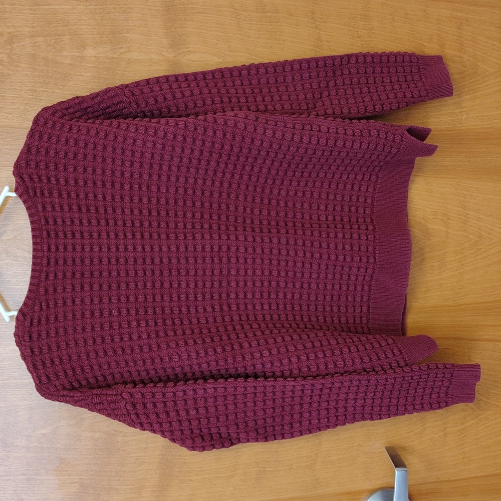 French Connection Textured Knot Popcorn Stitch Burgundy Sweater - Picture 5 of 8
